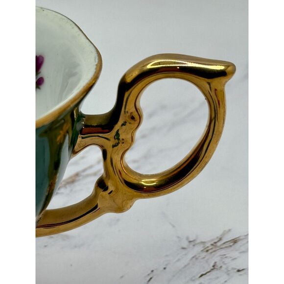 Shafford Japan Tea Cup & Saucer, vintage 1960s, Green with Gold, Floral Pattern - Picture 7 of 10